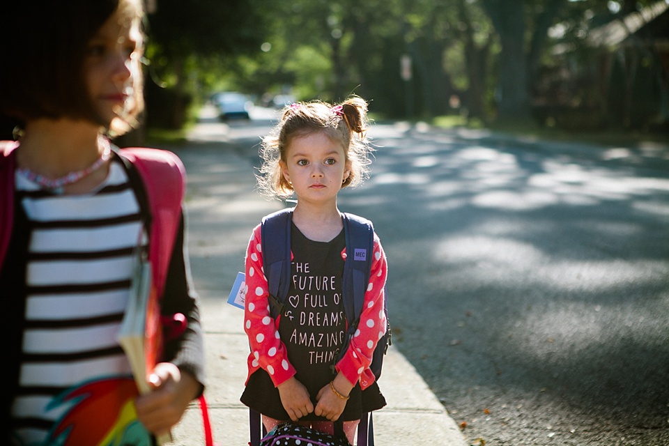 girl waiting for school -Family Documentary Photography