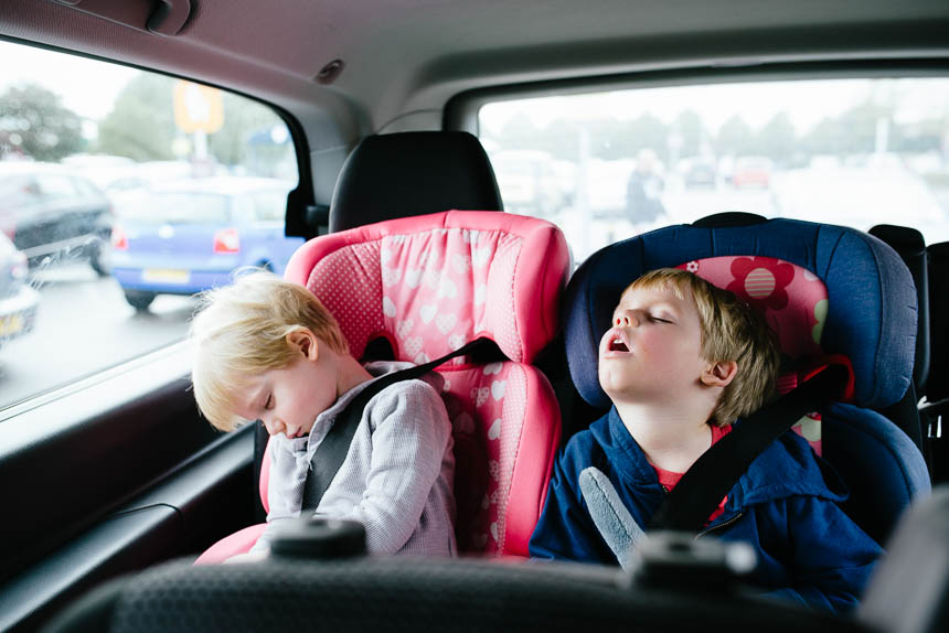 boys asleep in car seat - Family documentary photography