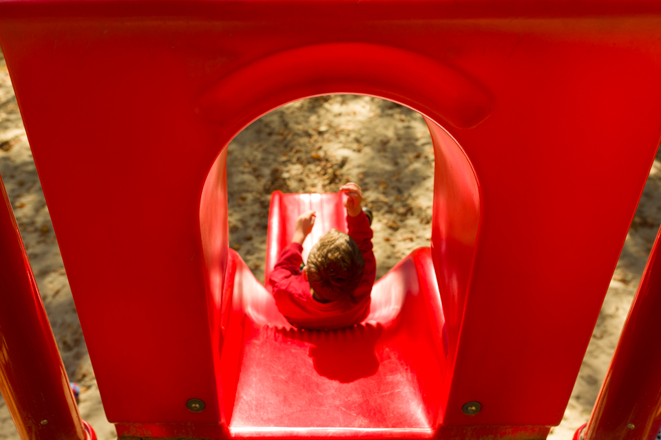 child on slide - at the park