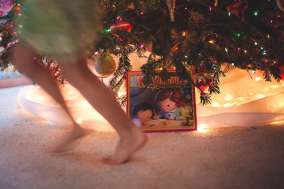 Girls feet running past christmas tree - Family Documentary Photography