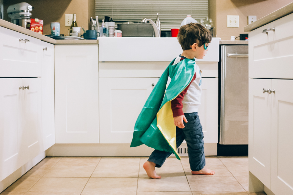 Boy with Super hero cape - Family Documentary Photography