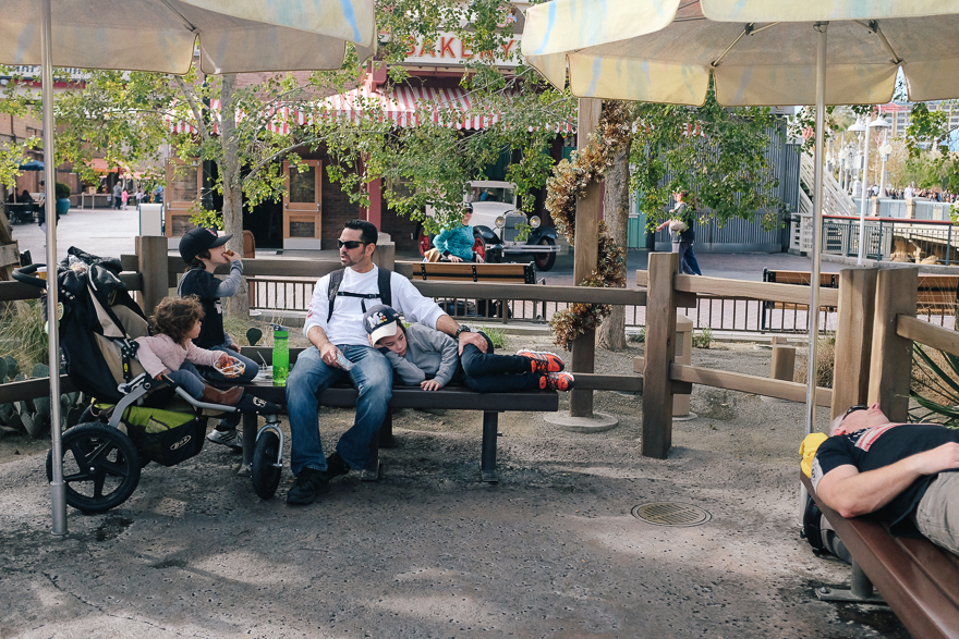 family gathered around park bench - Documentary Family Photography