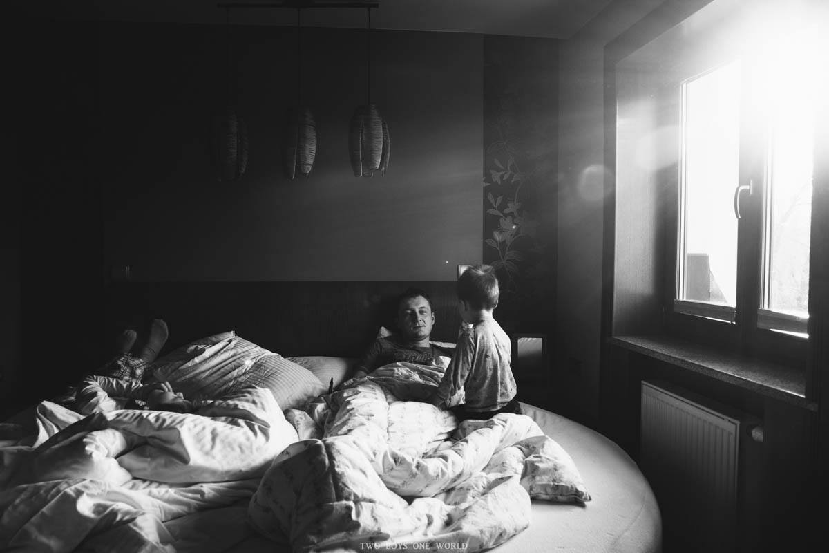 kids in bed with father - Documentary Family Photography