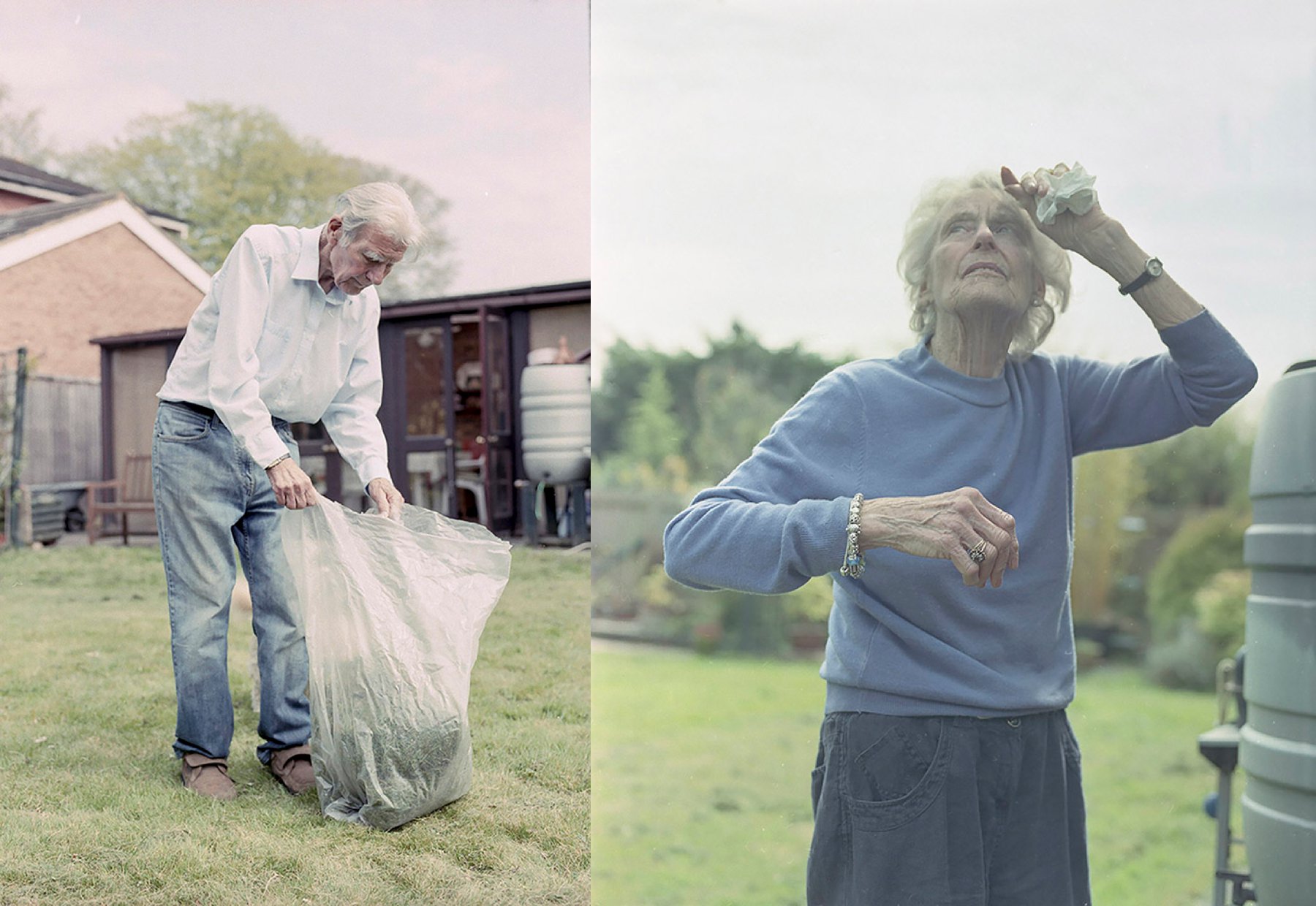 elderly man and woman do yard work -Documentary Family Photography