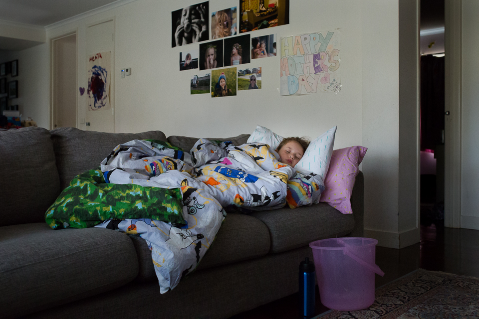 Child asleep on couch - Documentary Family Photography