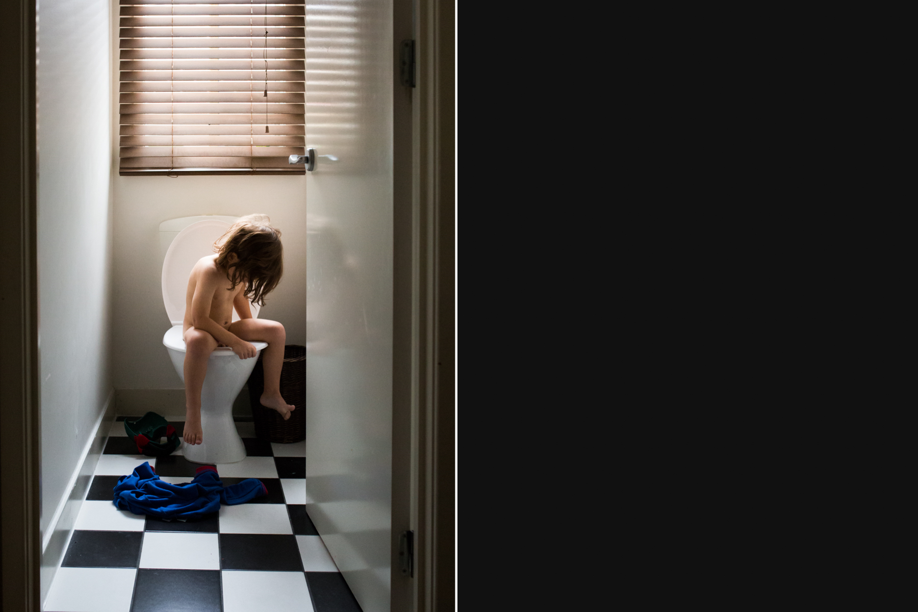 boy on toilet in bathroom - Documentary Family Photography