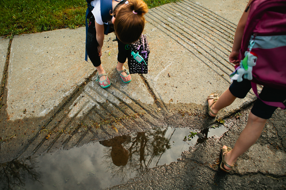 people with flip flops in puddle - Documentary Family Photography