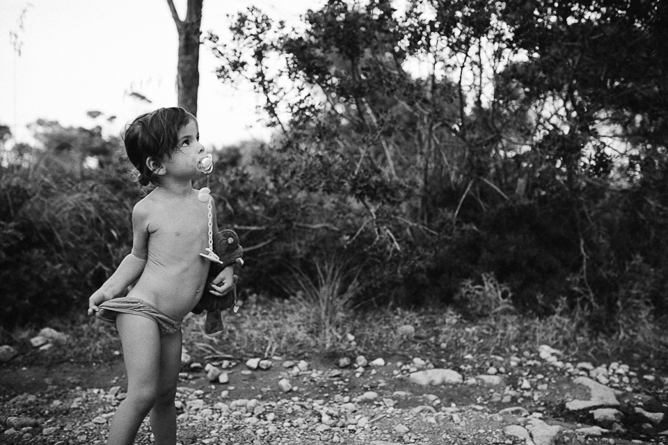 child outside in underwear - documentary family photography