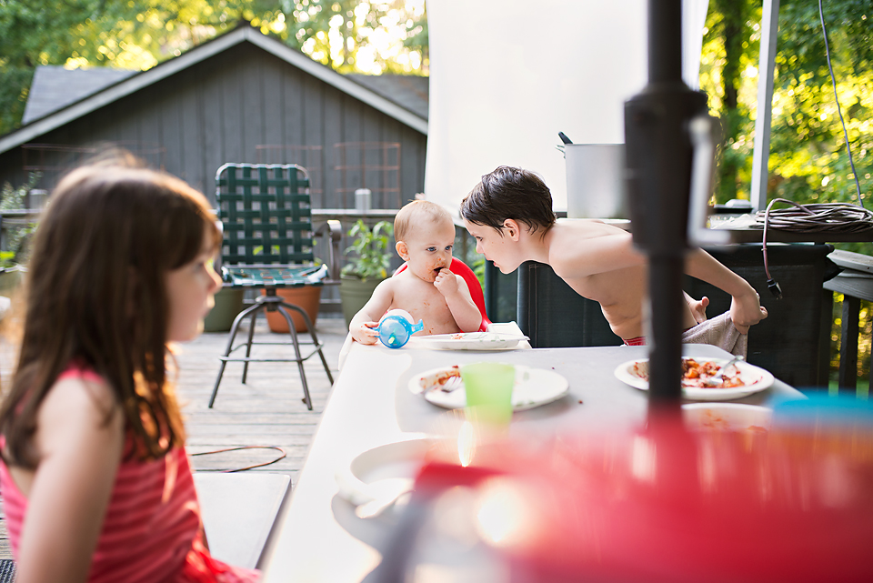 children at picnic table - Documentary Family Photography