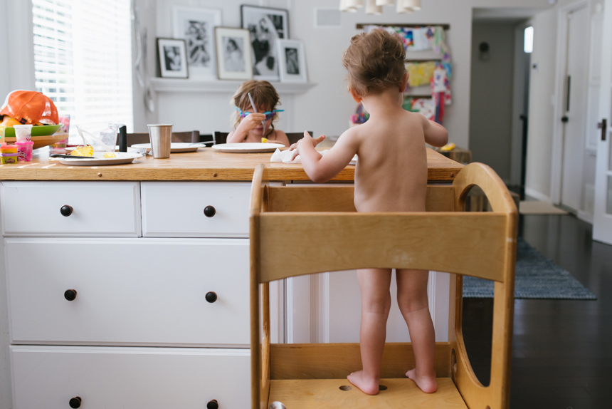 naked child in high chair - Documentary Family Photography