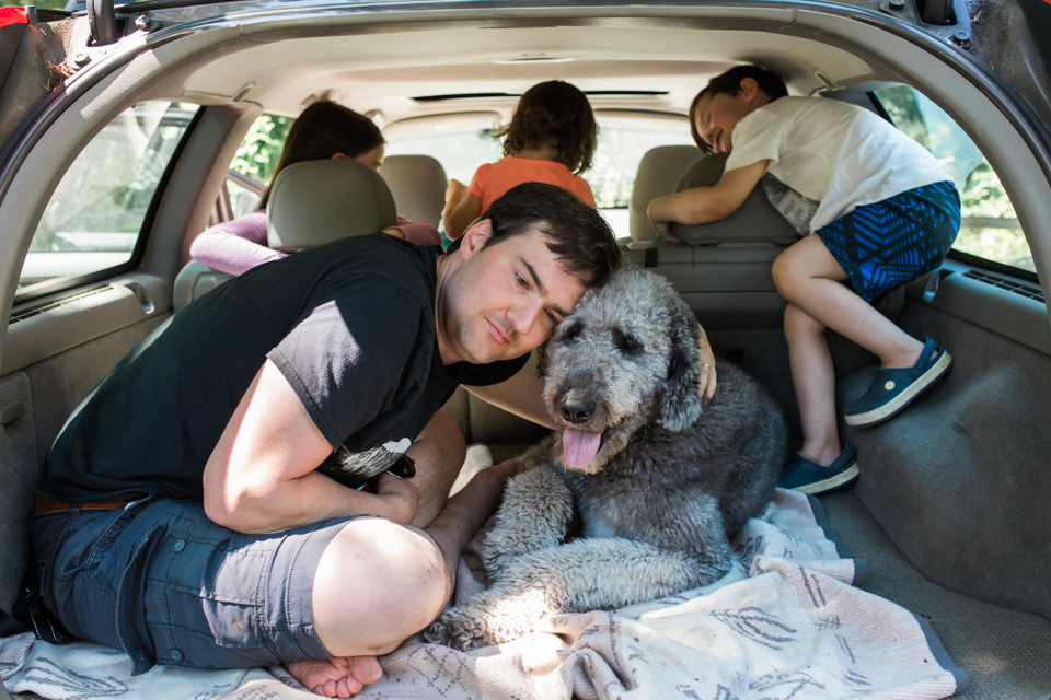 Family in car with dog - Documentary Family Photography