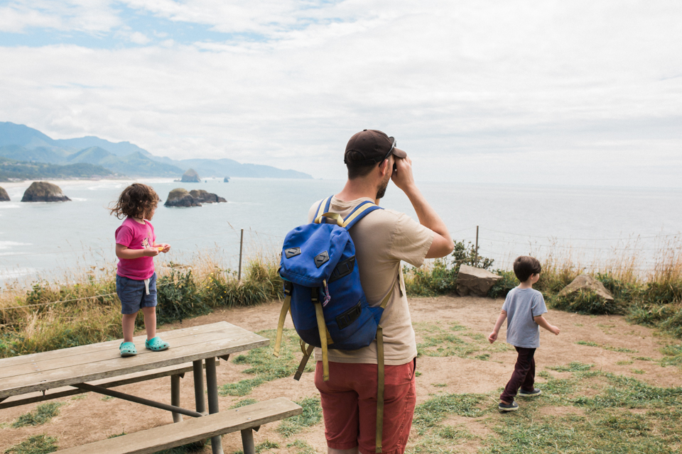 kids overlook coastline with father - Documentary Family Photography