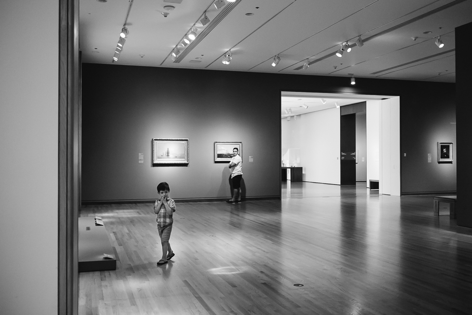 Boy and father at art museum - Documentary Family Photography