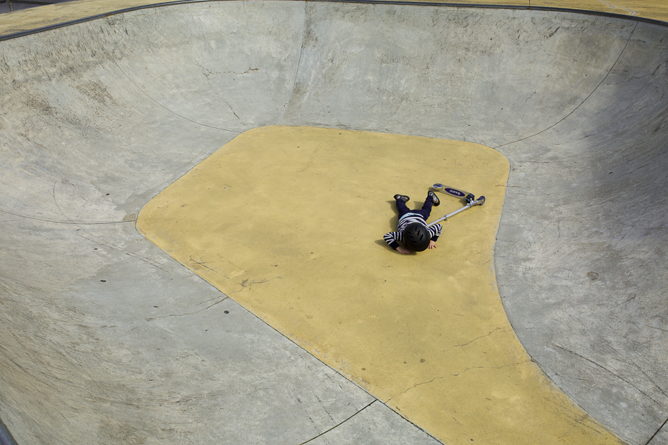 crashed child at skate park - Documentary Family Photography