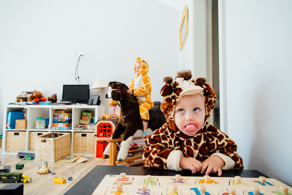 kids play in jungle costumes - Documentary Family Photography