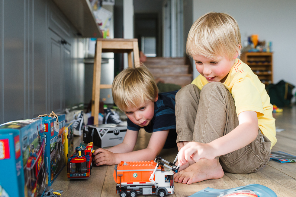 boys play with trucks - Documentary Family Photography