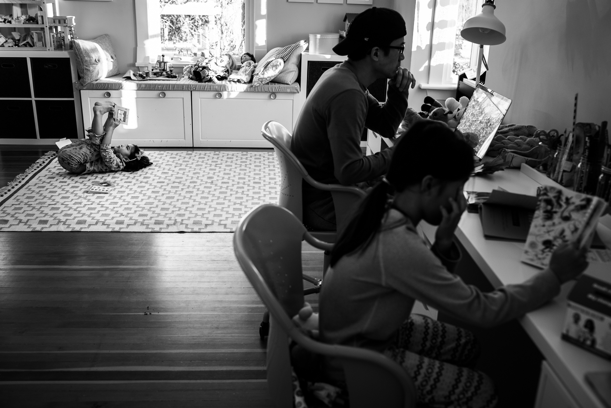 family in home office - documentary family photography