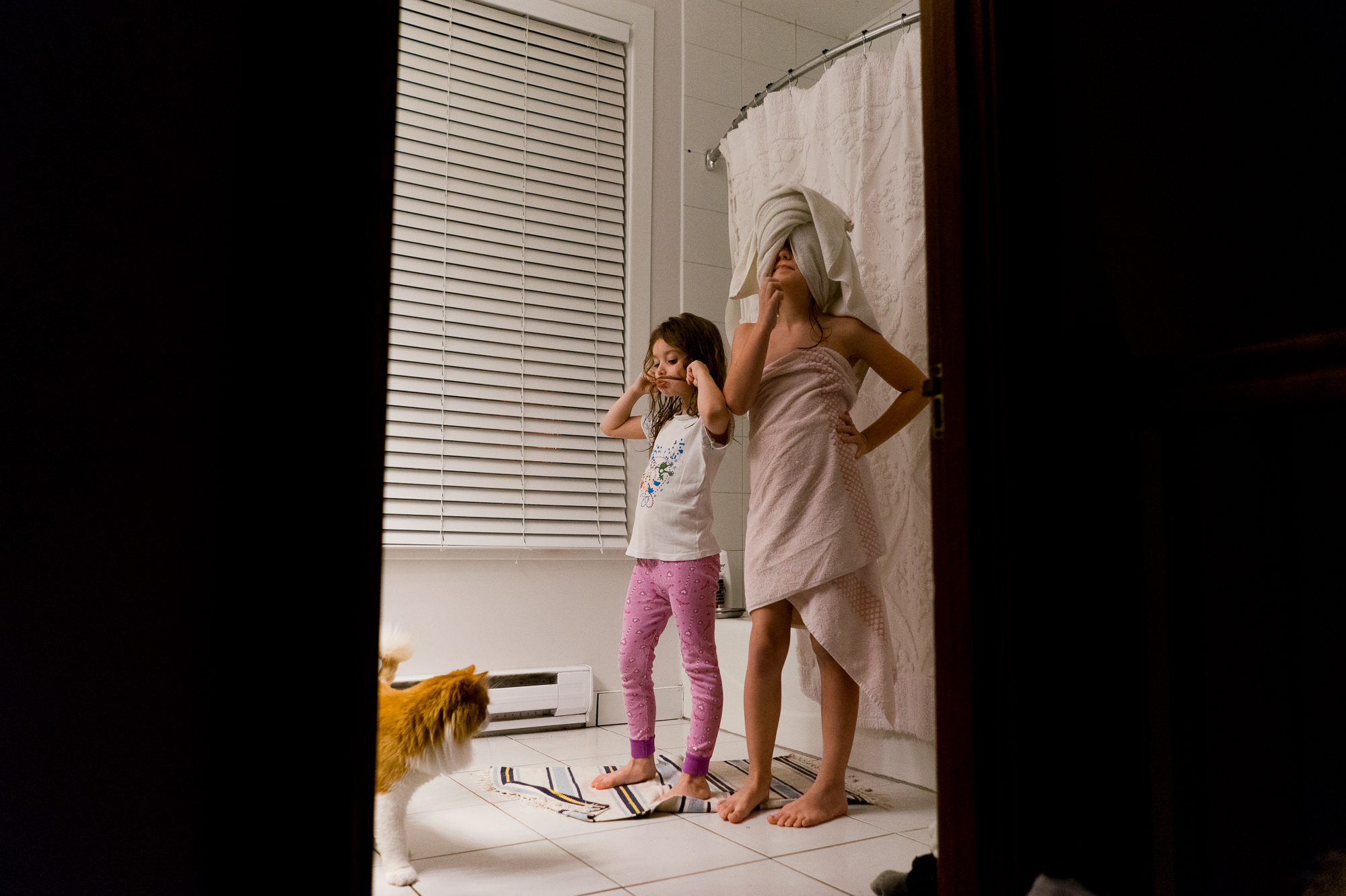 girls getting ready for bed - documentary family photography