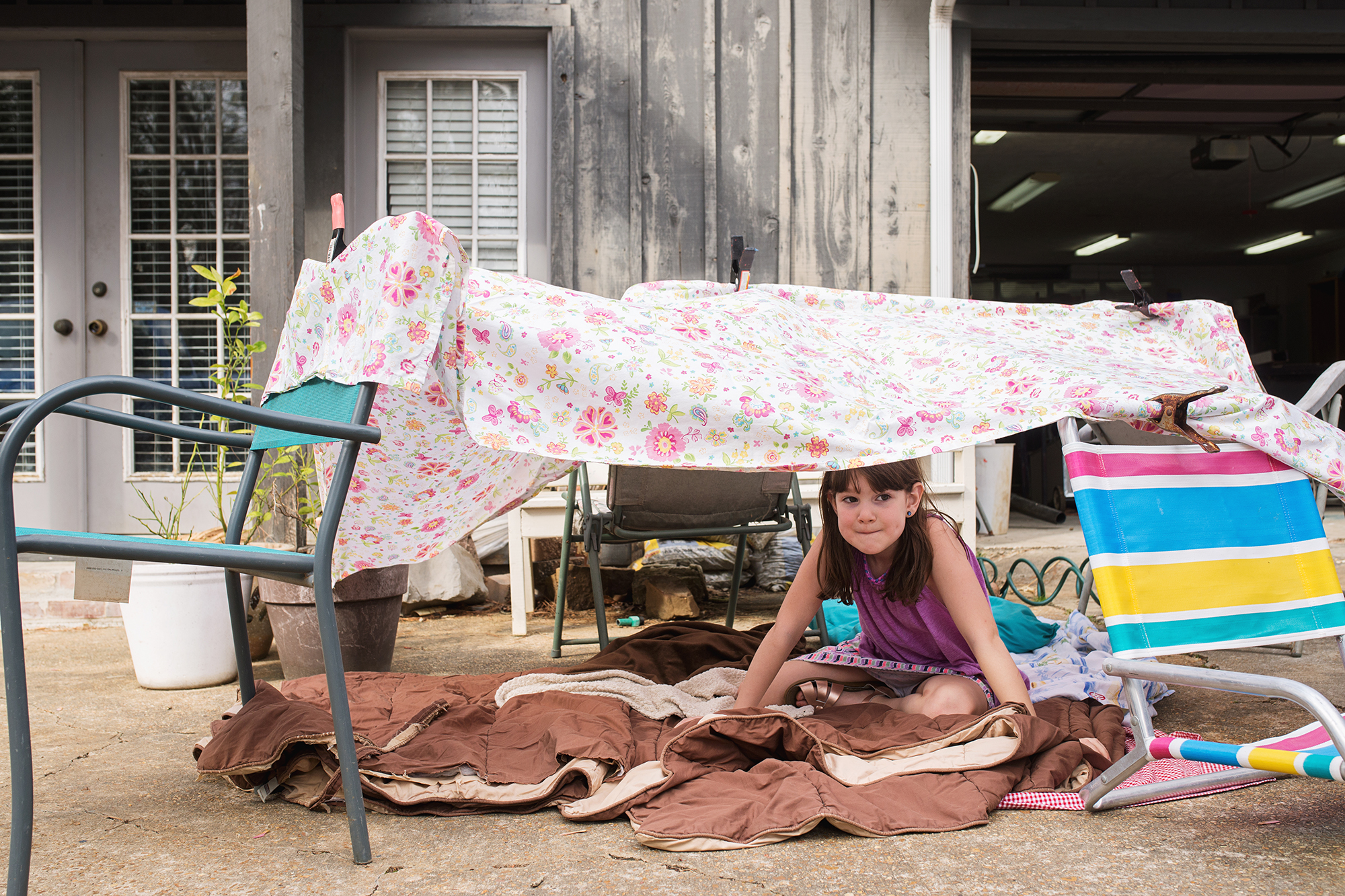 girl in backyard fort - Documentary Family Photography