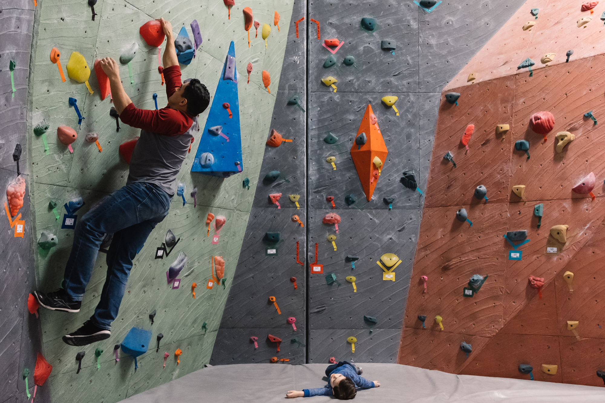 boy tired of rock climbing - Documentary Family Photography