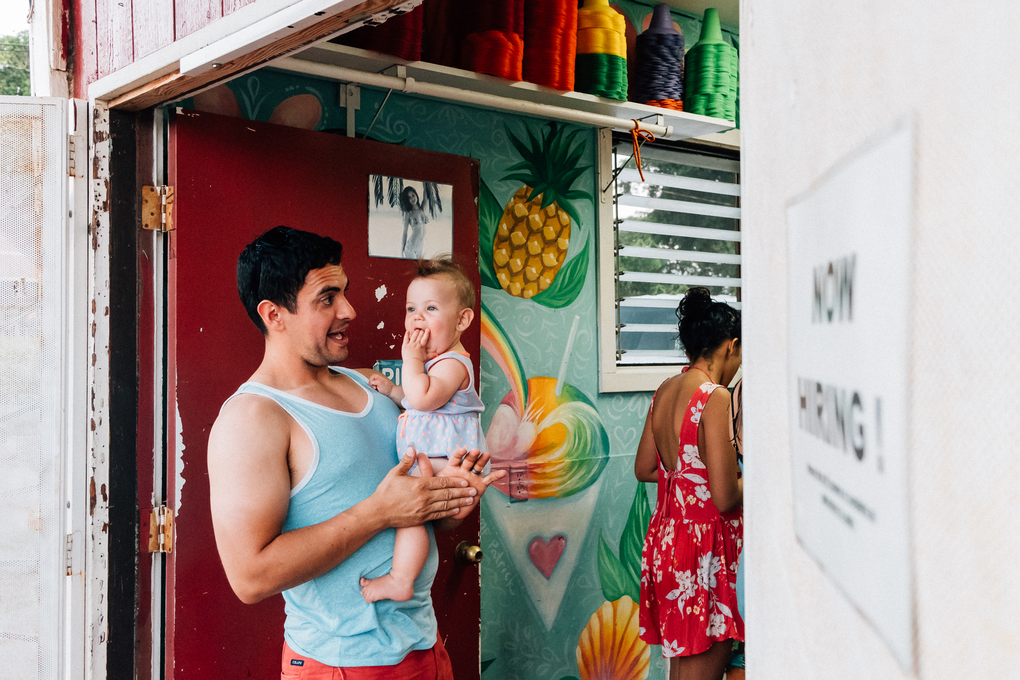 father daughter waiting for shaved ice - documentary family photography
