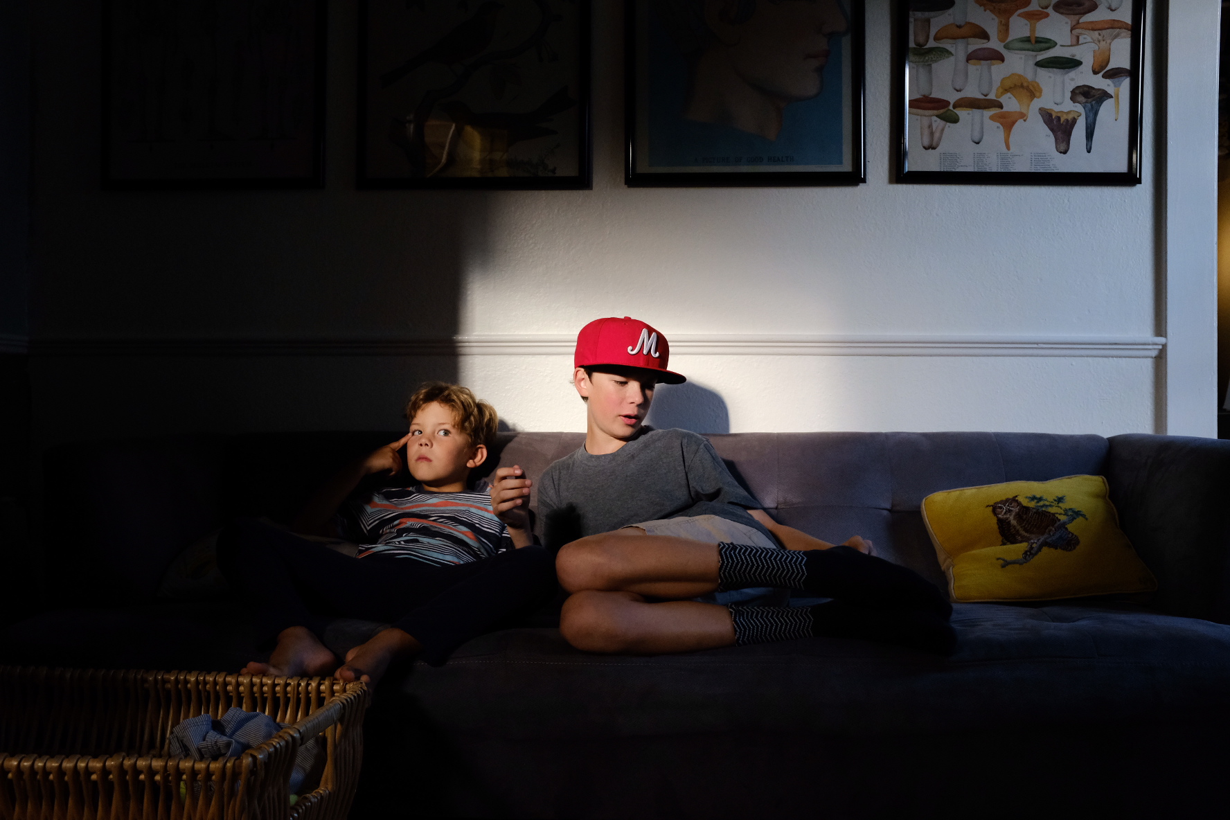 grumpy kids on couch - Documentary Family Photography