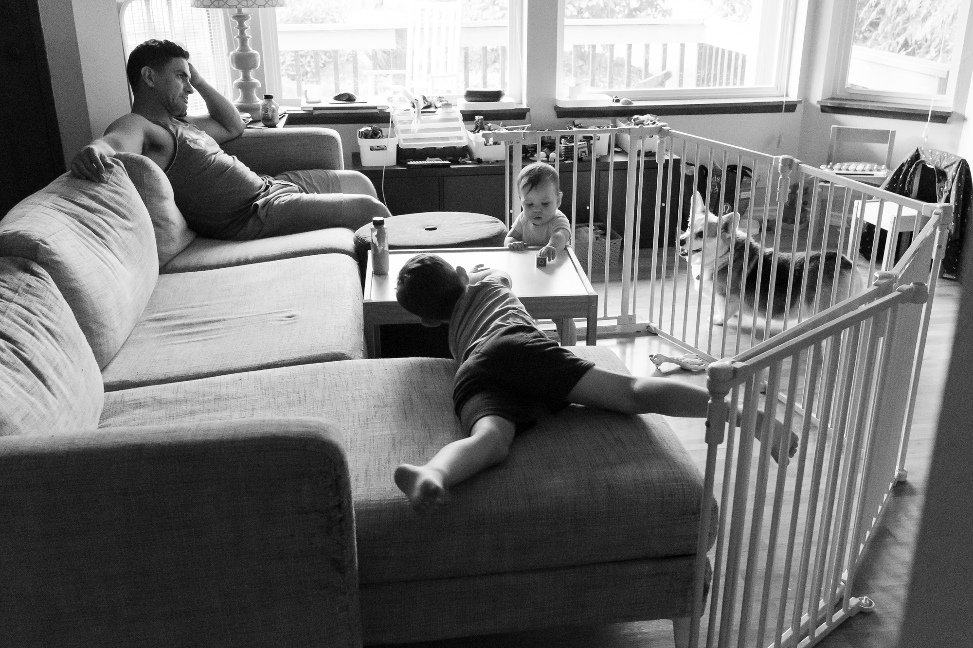 bored kids tired father - Documentary Family Photography