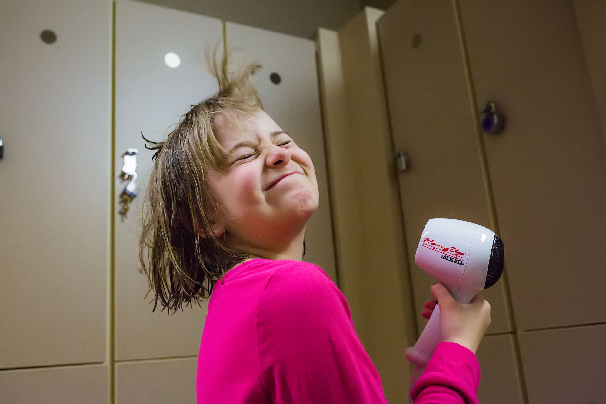 girl with hairdryer - Documentary Family Photography