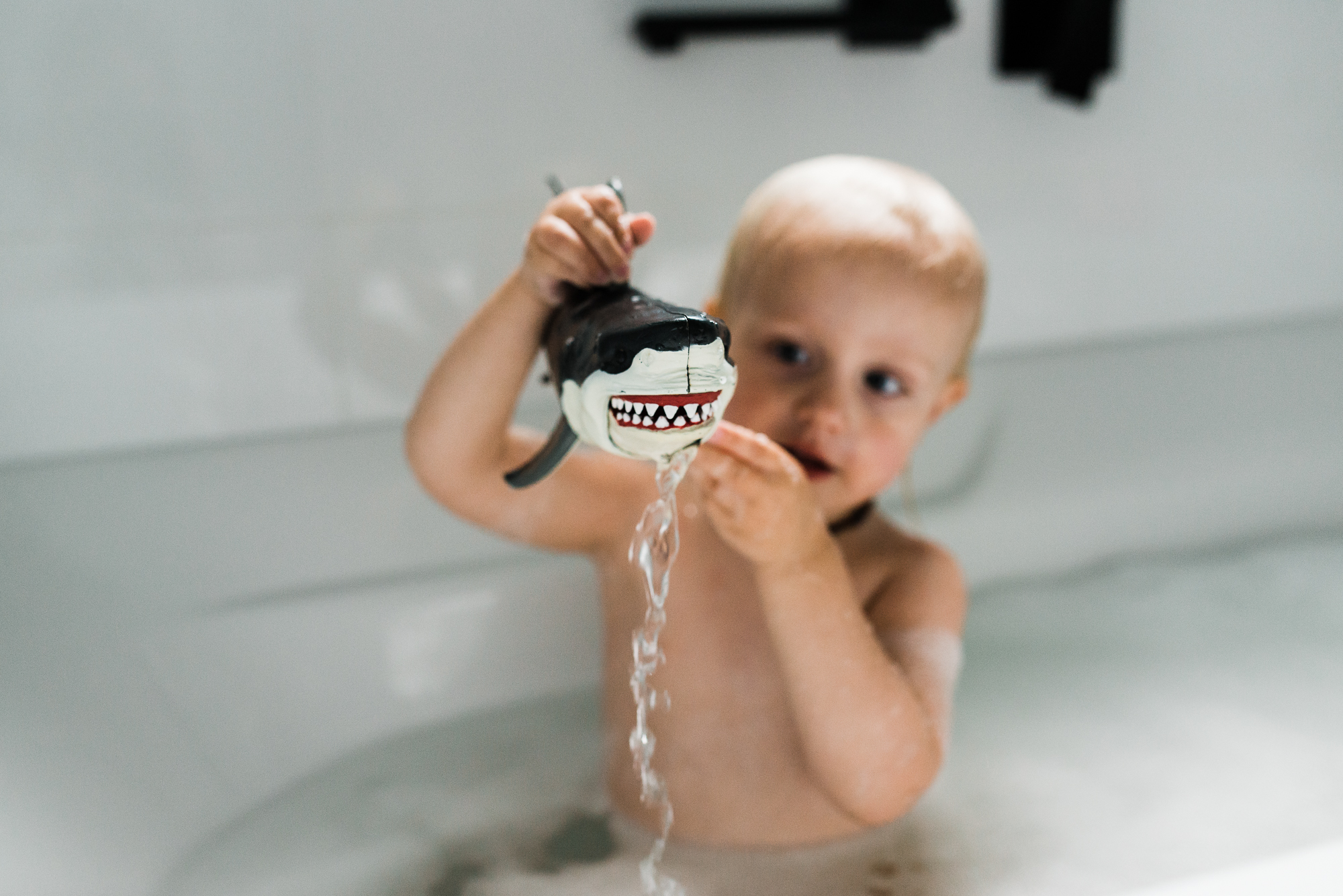 girl with bath shark - Documentary Family Photography