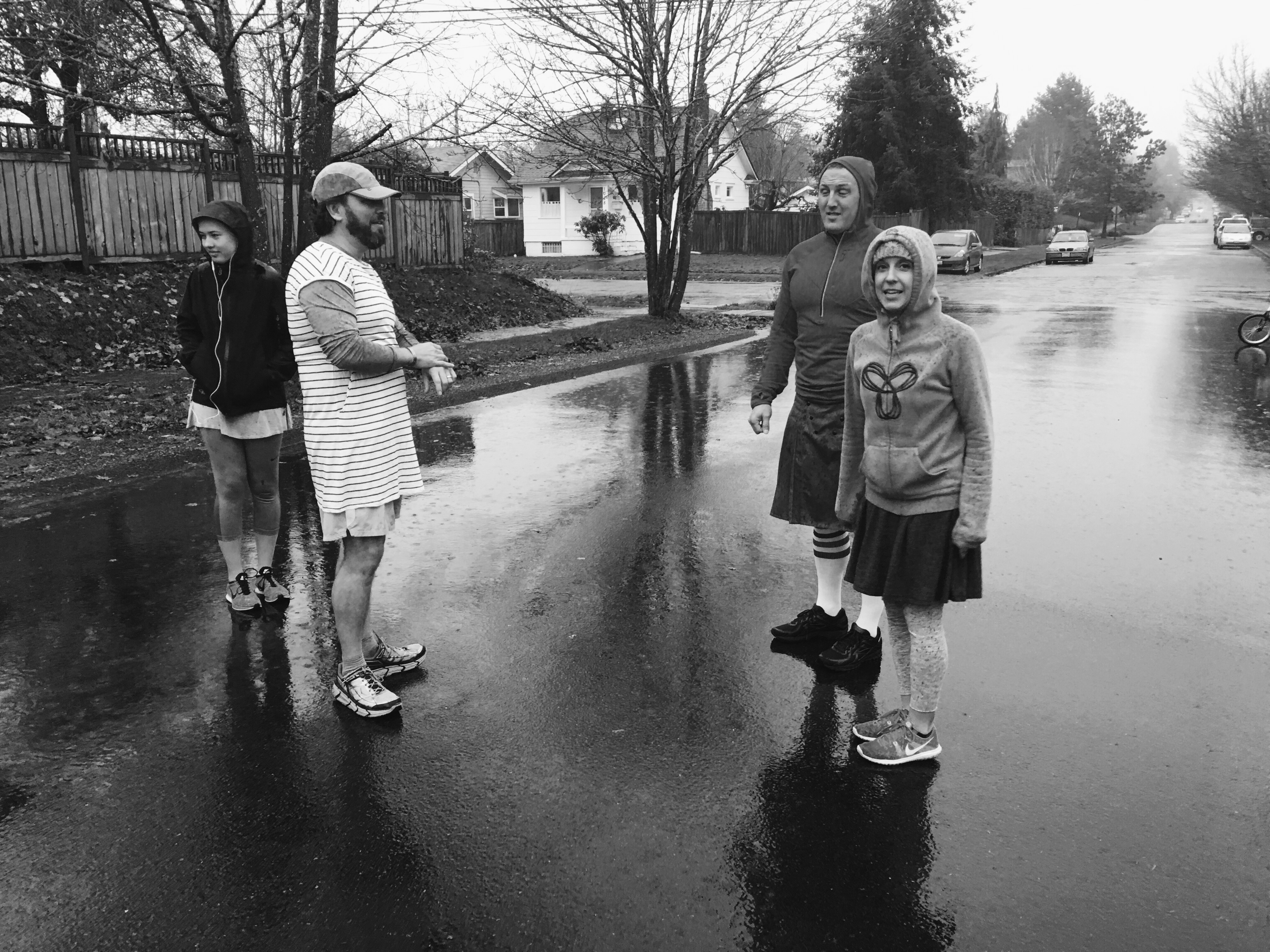 family on rainy street - documentary family photography