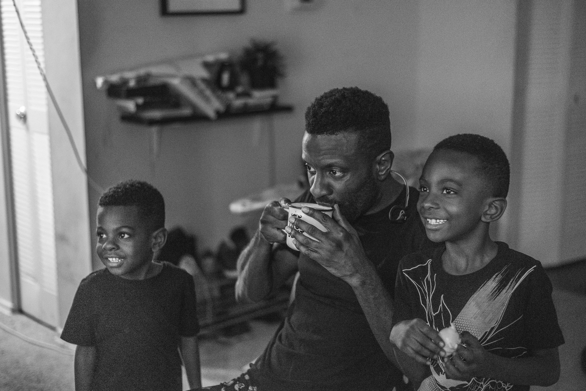 father has coffee with sons - Documentary Family Photography