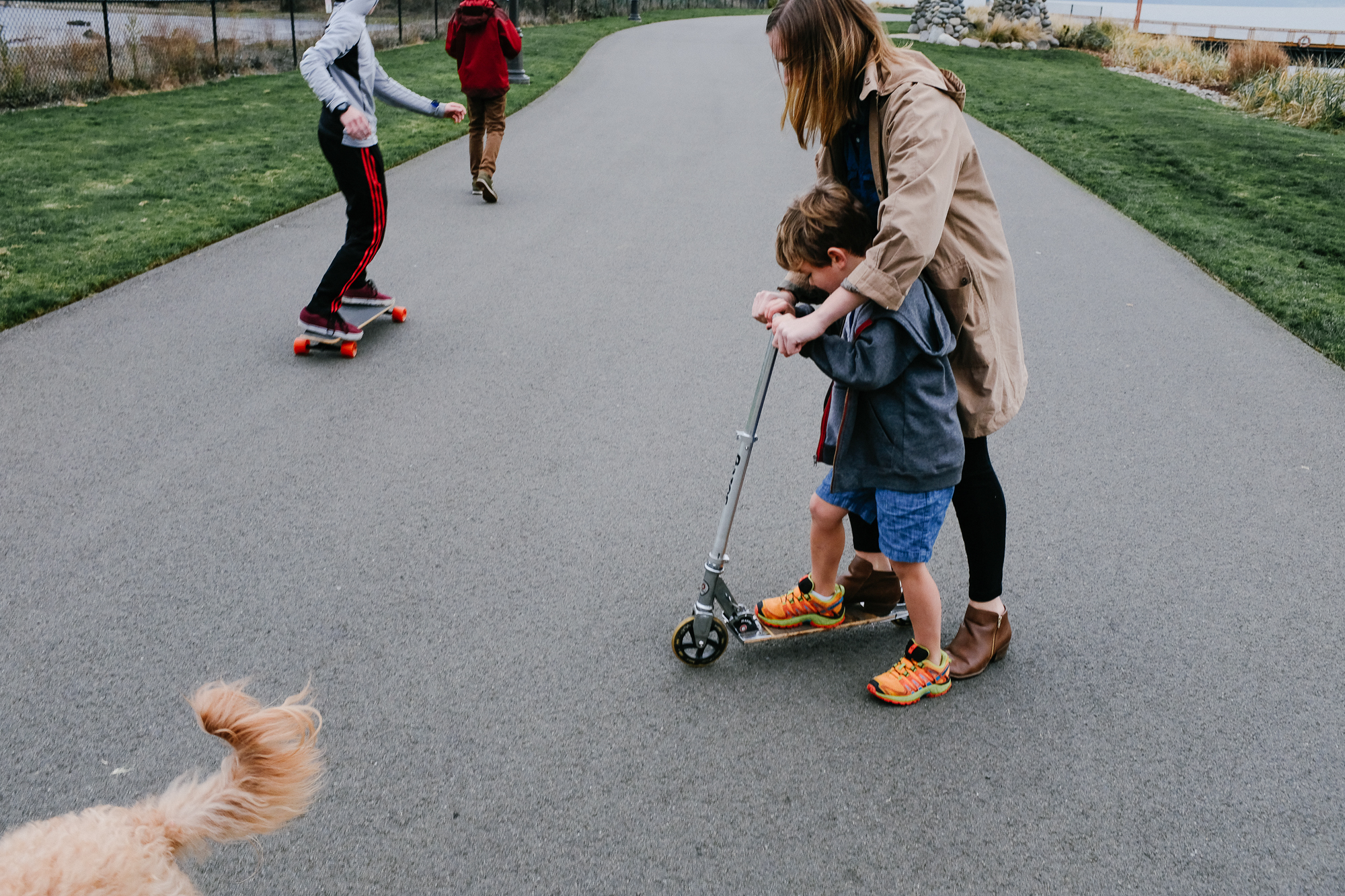 kids on scooters and skateboards - Documentary Family Photography