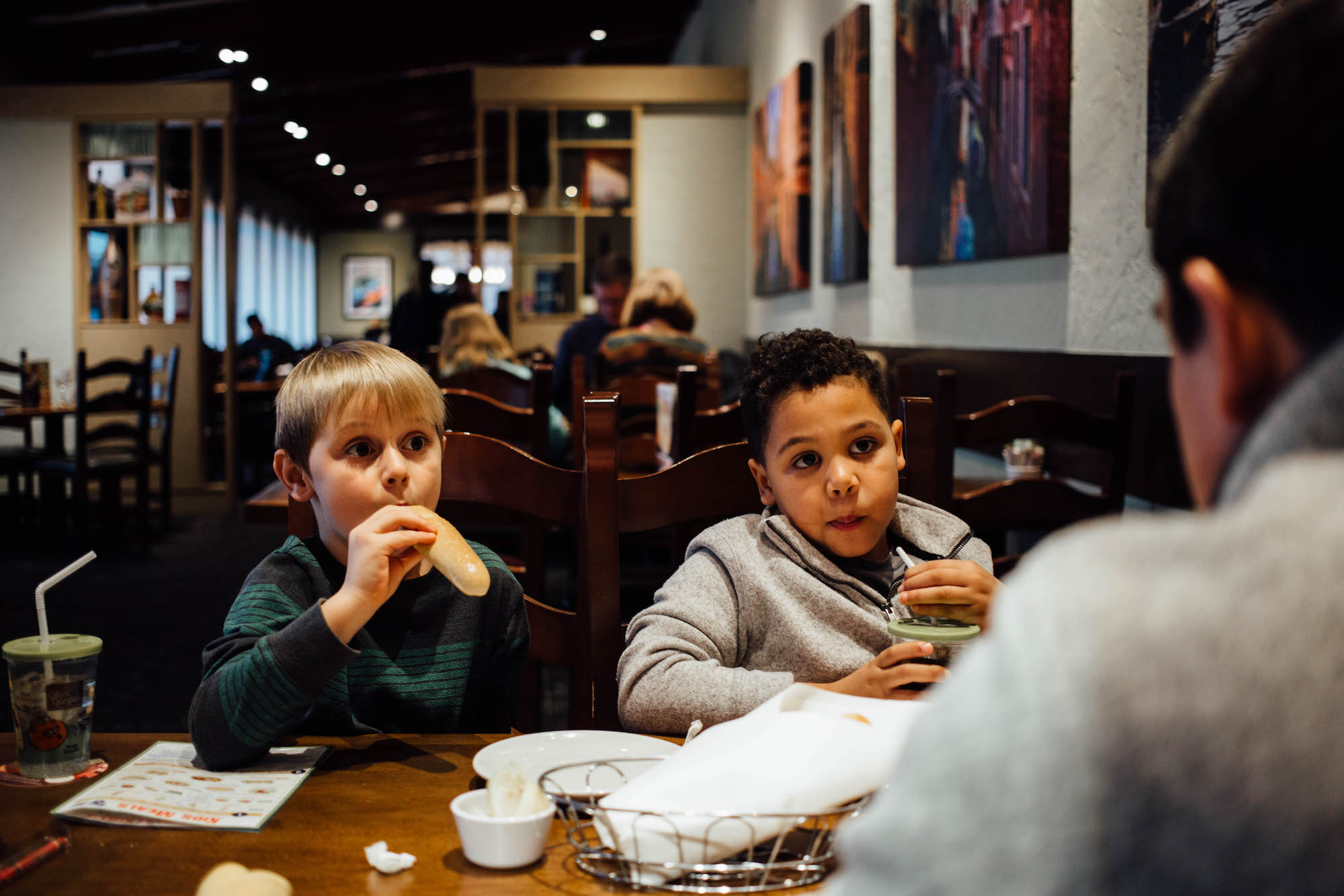 Boys at restaurant - Documentary Family Photography
