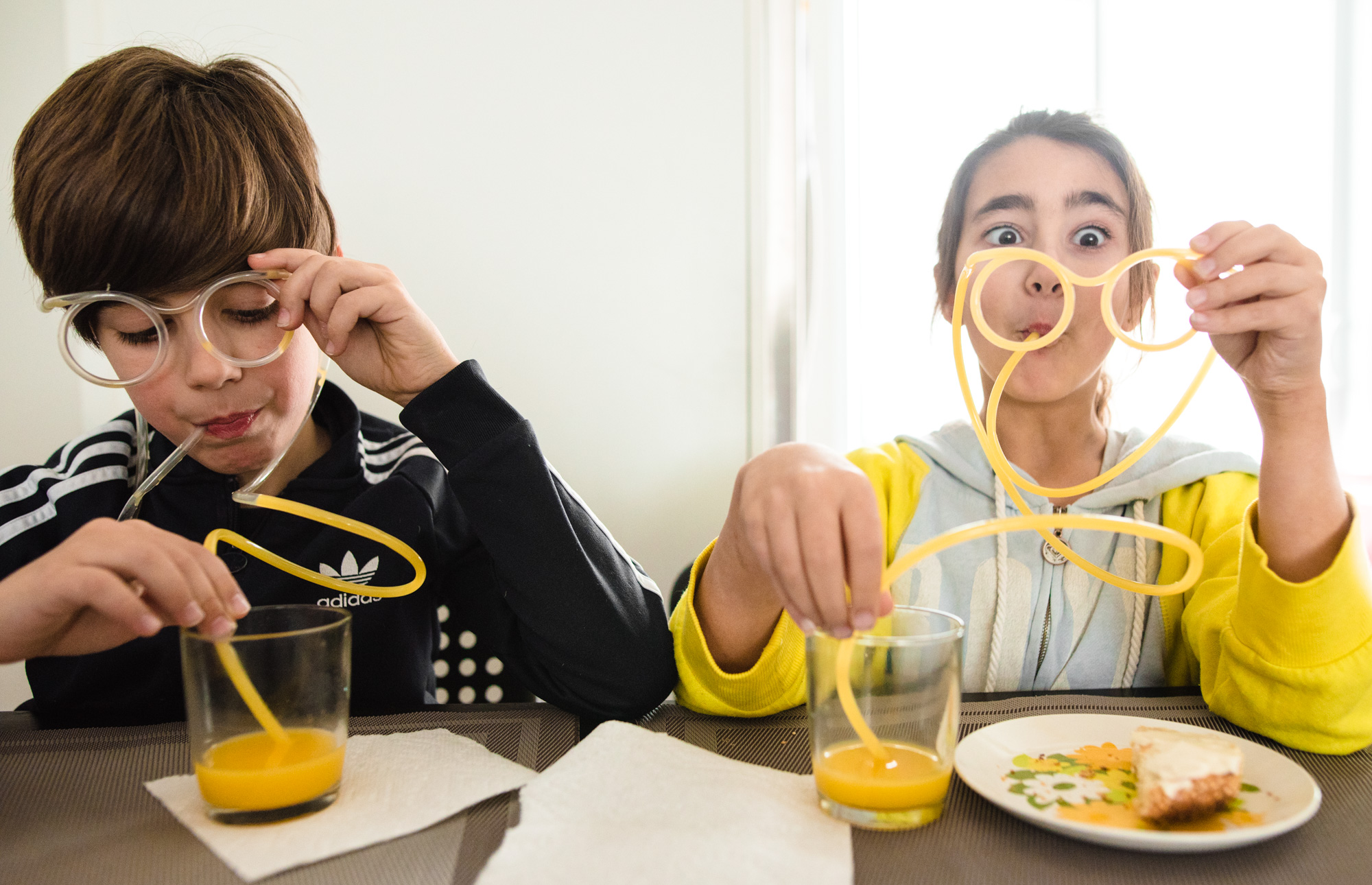 kids with bendy straws -Documentary Family Photography