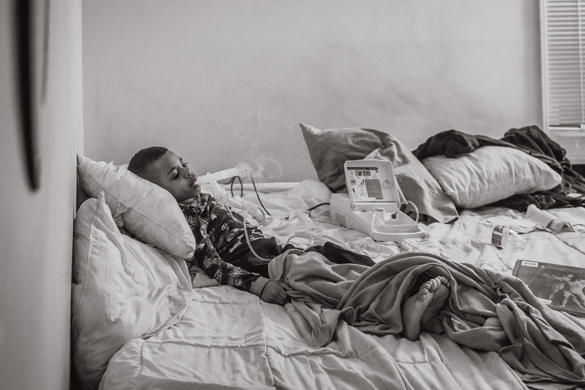 boy with breathing treatment -Documentary Family Photography