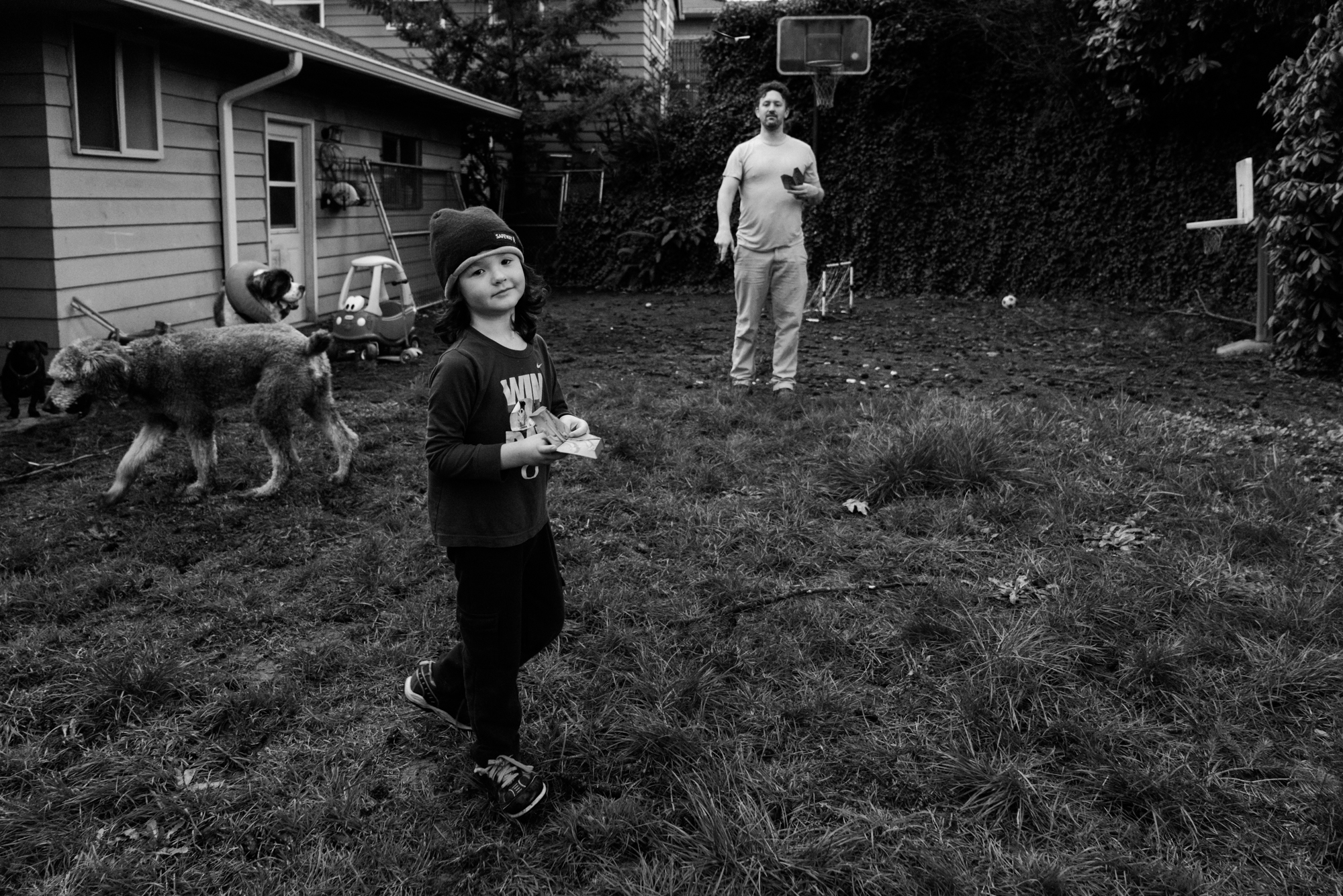 father and son in backyard - Documentary Family Photography
