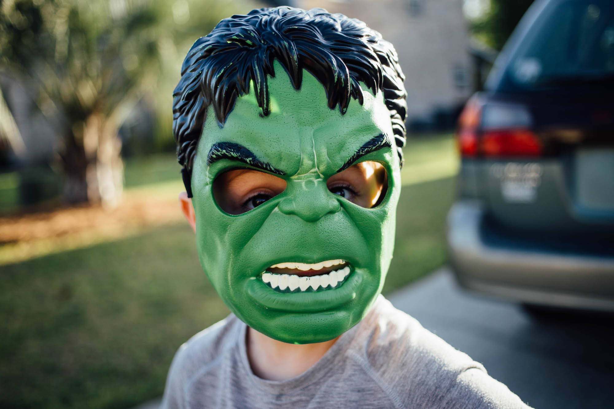 boy with hulk mask - documentary family photography