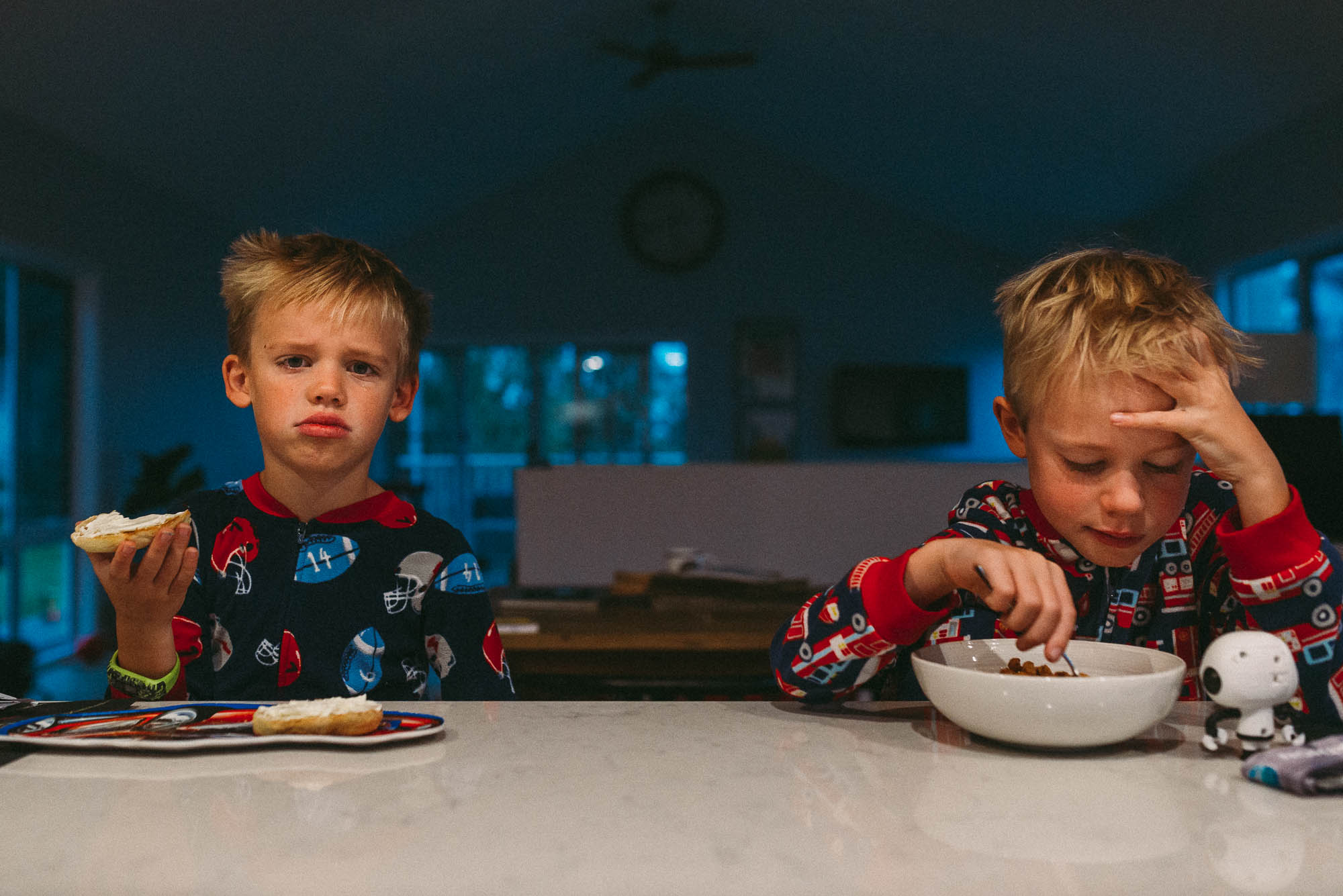 boys at breakfast - Documentary family photography