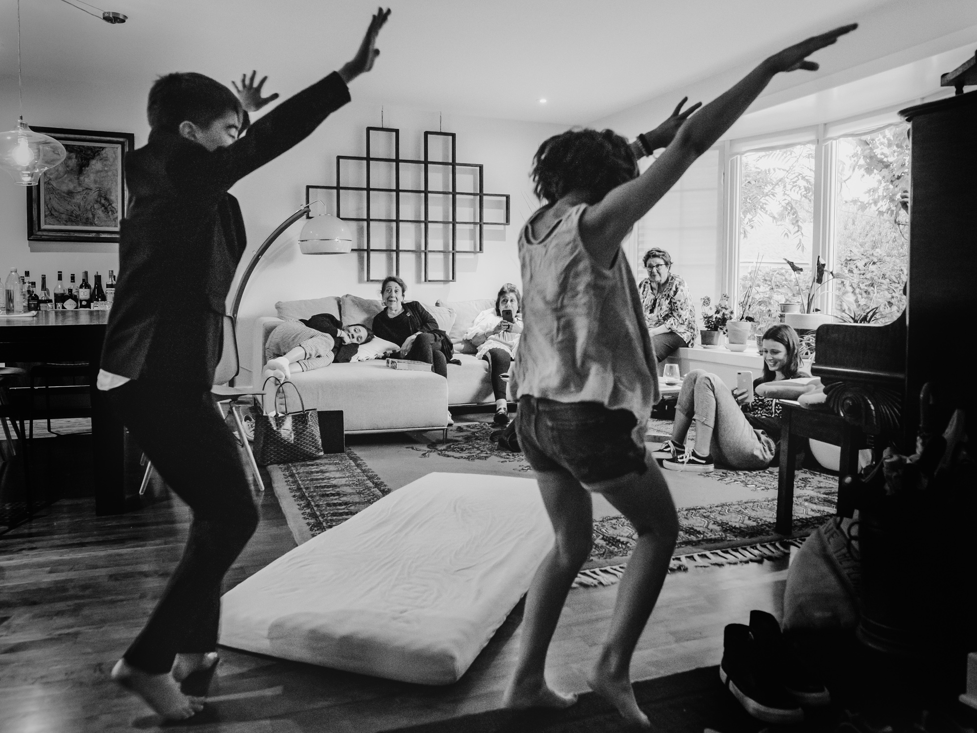 kids dancing in living room - Documentary Family Photography