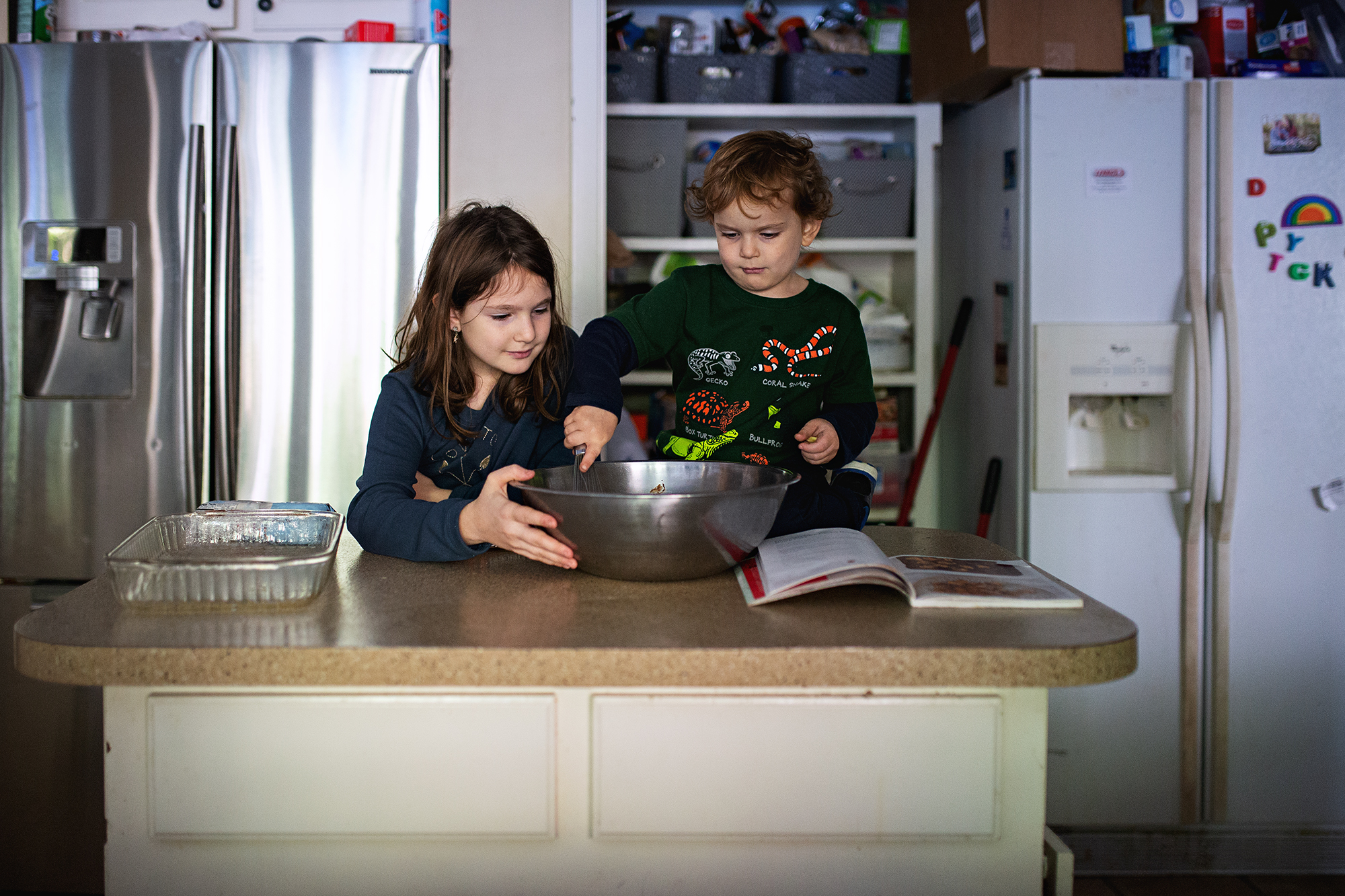 kids baking in kitchen - documentary family photography