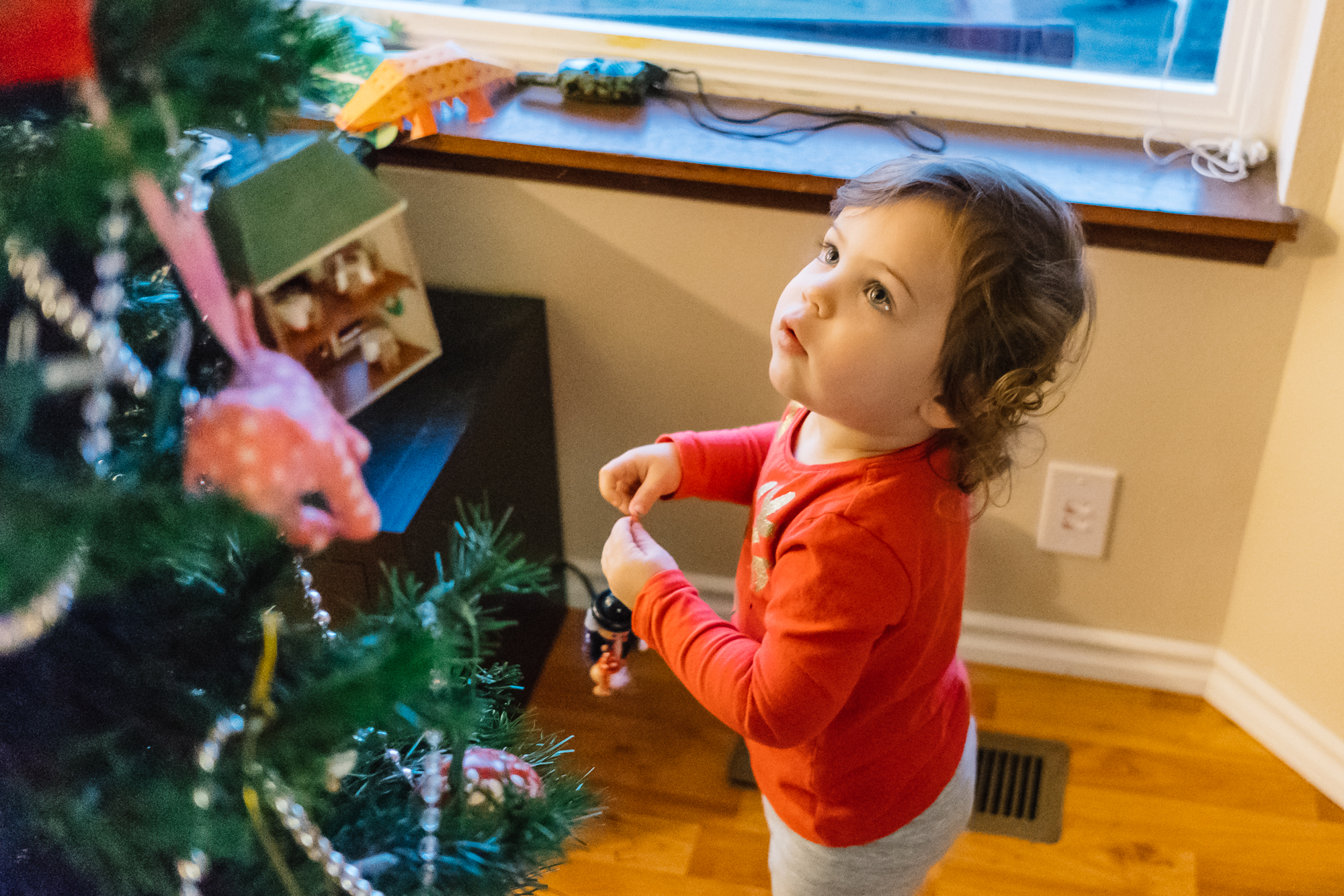 girl hanging ornament - documentary family photography