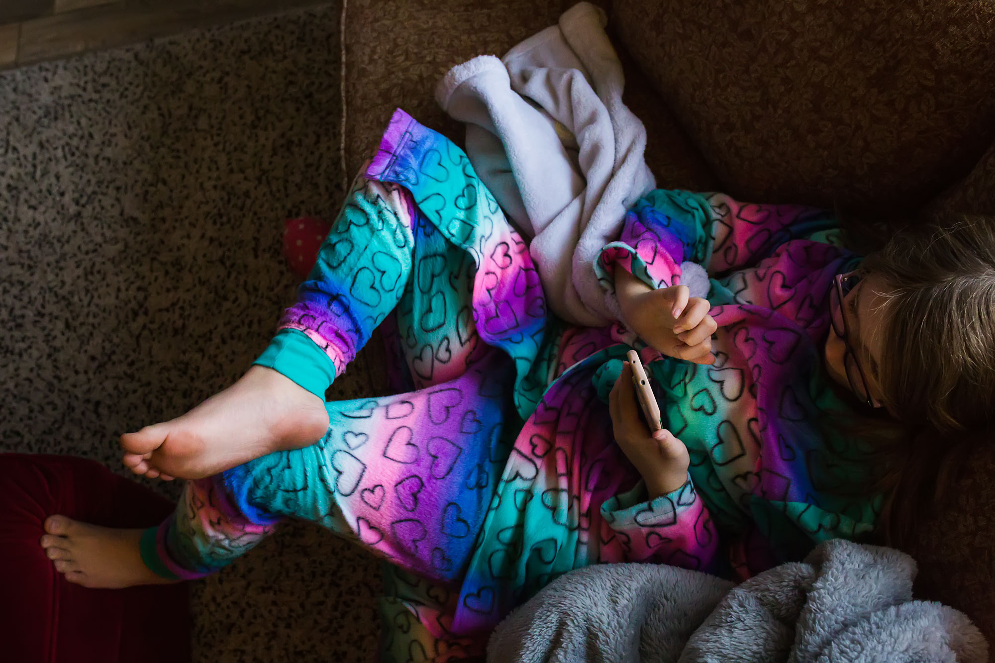 girl in colorful Pajamas - documentary family photography